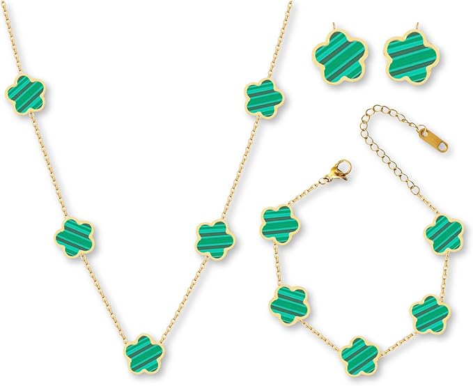 Five Leaf Clover Set (Necklace, Bracelet, & Earrings)