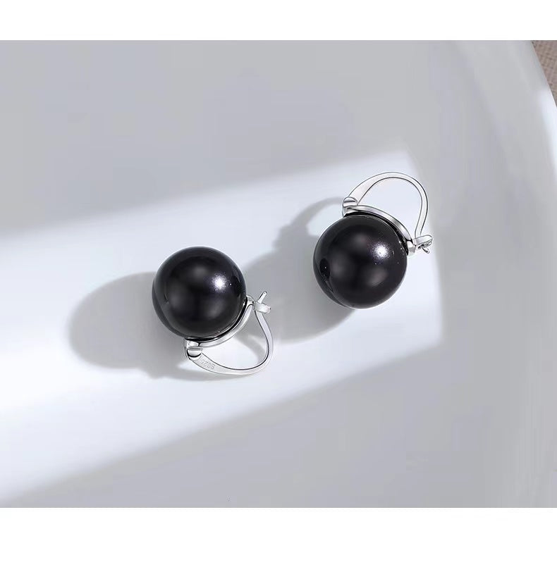 Black Shell Pearl Dangle Earrings E0540