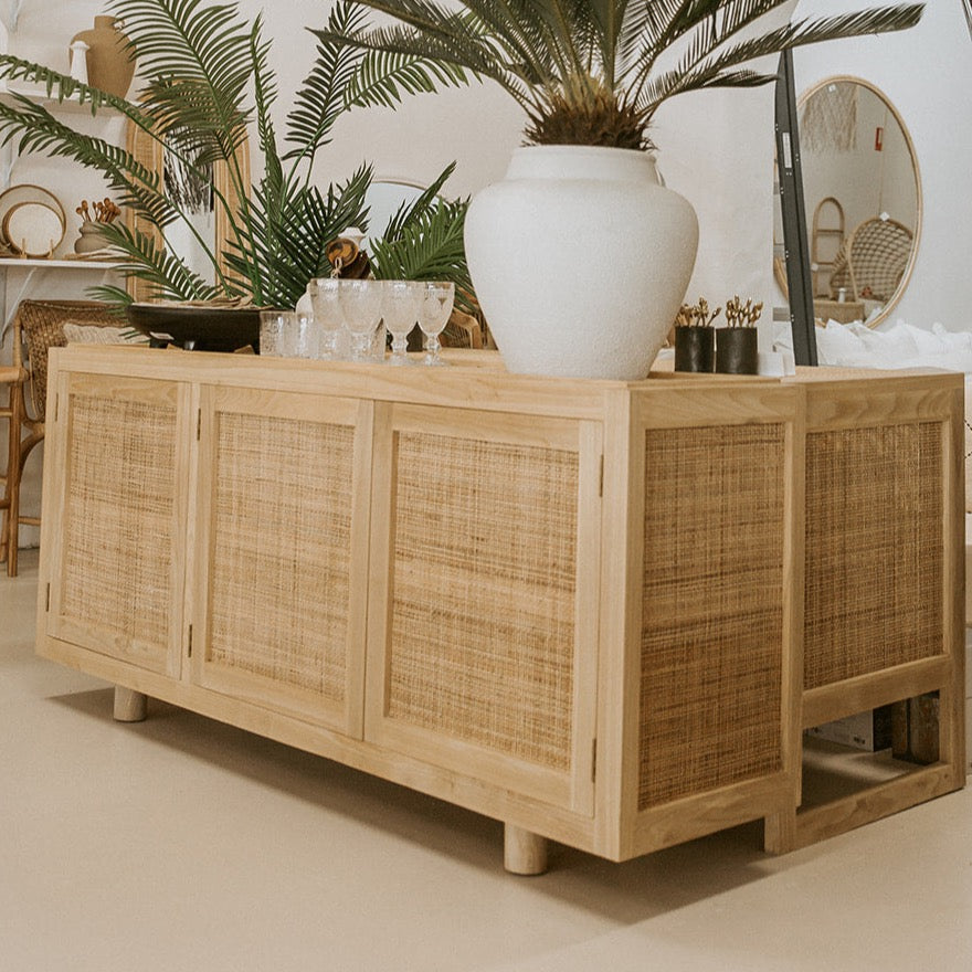 MYRA RATTAN & SUNGKAI TIMBER BUFFET WITH ROUNDED FEET