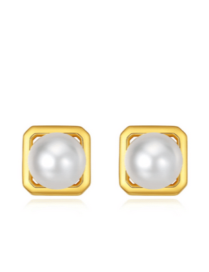 Geometric Natural Pearl Earrings E0680