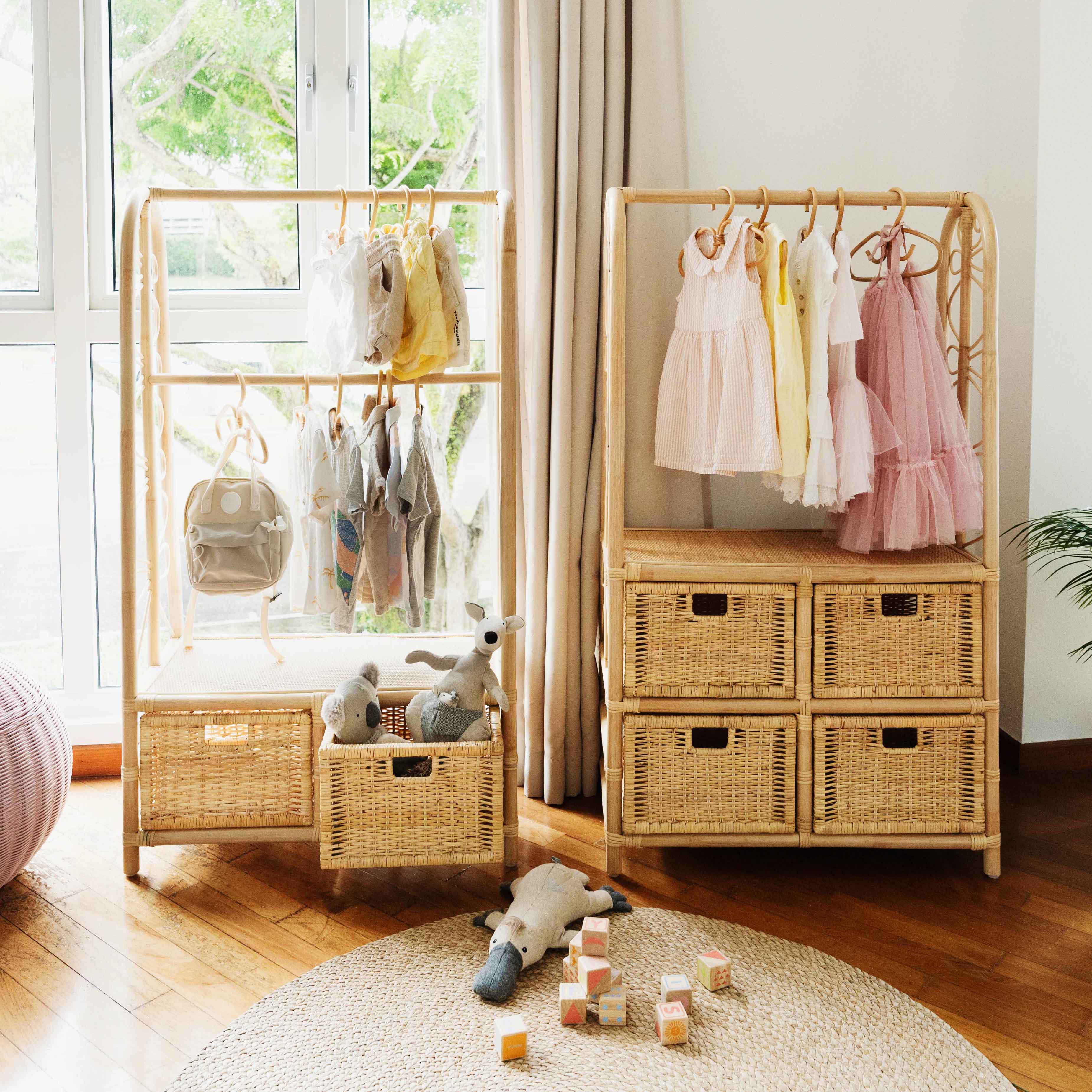 Rattan Clothes Rack with 4 Drawers