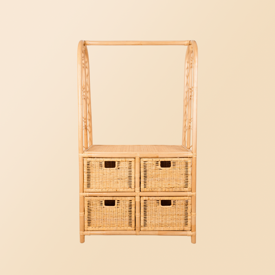 Rattan Clothes Rack with 4 Drawers