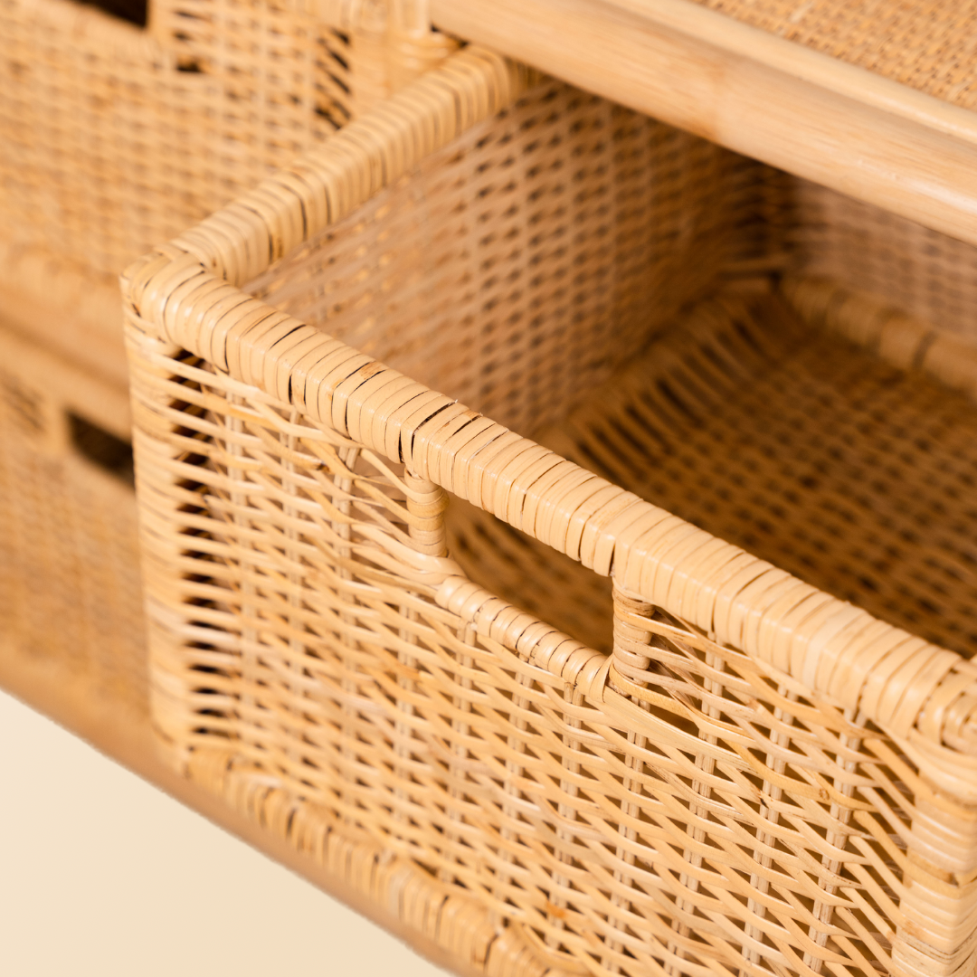 Rattan Clothes Rack with 4 Drawers