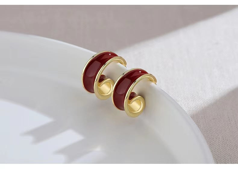 Red Oil-drop Glaze Earrings E0369