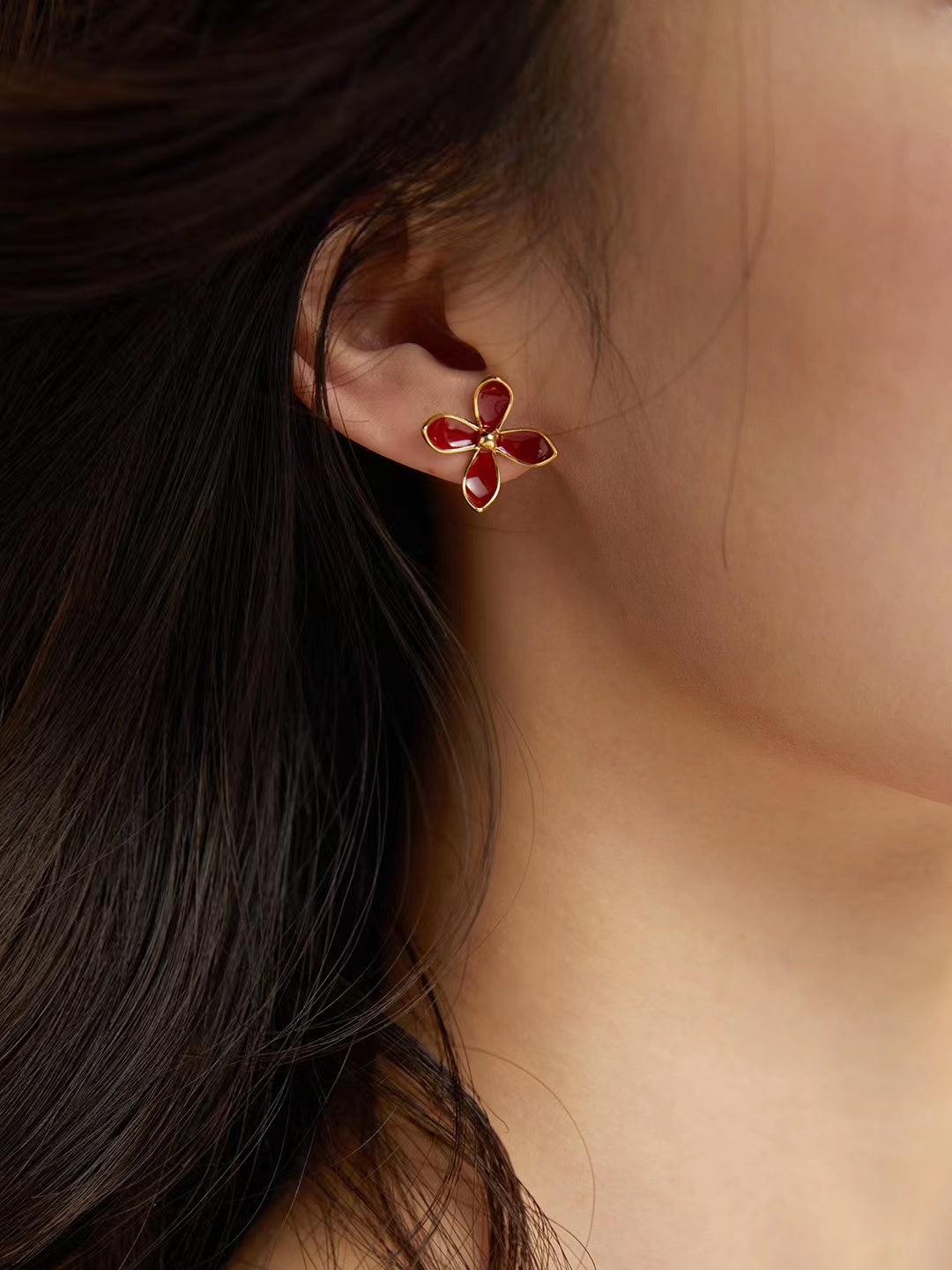 Red Oil-drop Glaze Earrings E0683