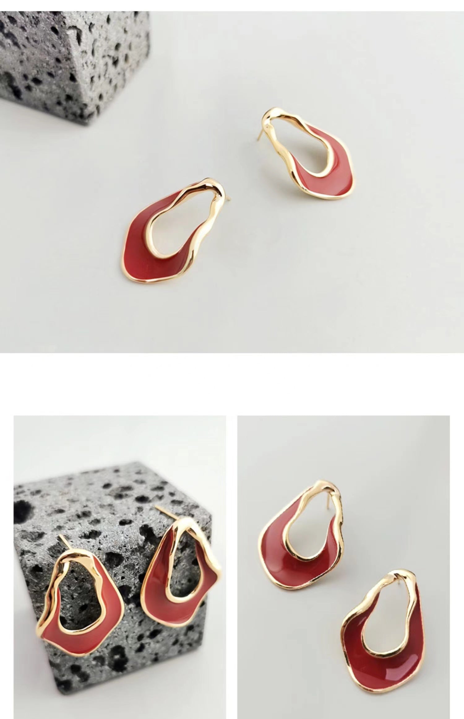 Red Oil-drop Glaze Earrings E0802