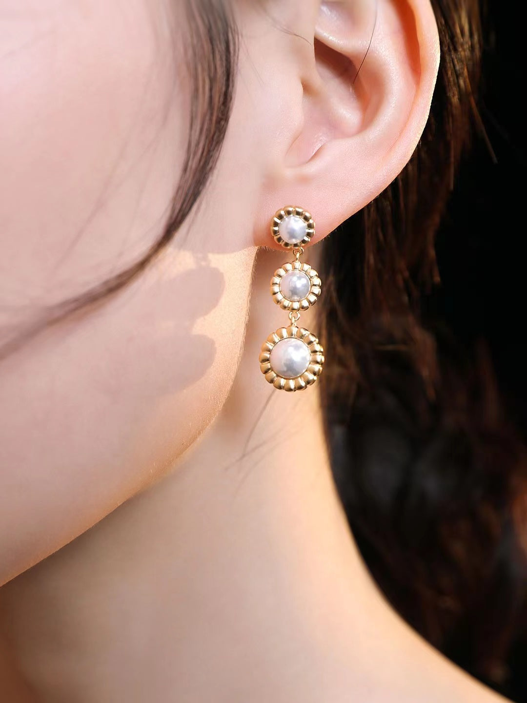 Three Flowers Imitation Pearl Earrings E0613